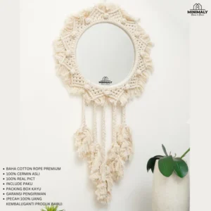 Cermin Macrame Rumbai (CM06-CM07) Cermin Dinding Cermin Gantung Pajangan Dinding Hiasan Dinding Kaca Dinding Kaca Gantung