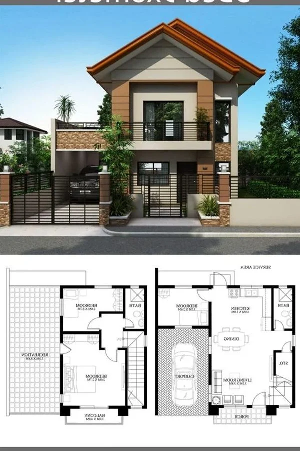 Contoh Denah Rumah 2 Lantai Ada Balkon