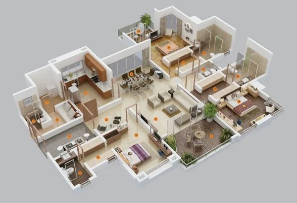 Denah Rumah 3 Kamar dengan Ruang Kerja di Dalam