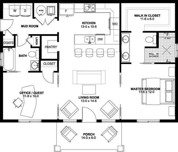 Denah Rumah Minimalis 2 Kamar dengan Walk-in Closet