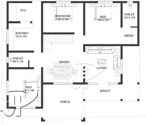 Denah Rumah Minimalis 3 Kamar Ukuran 7x9 Tanpa Sekat
