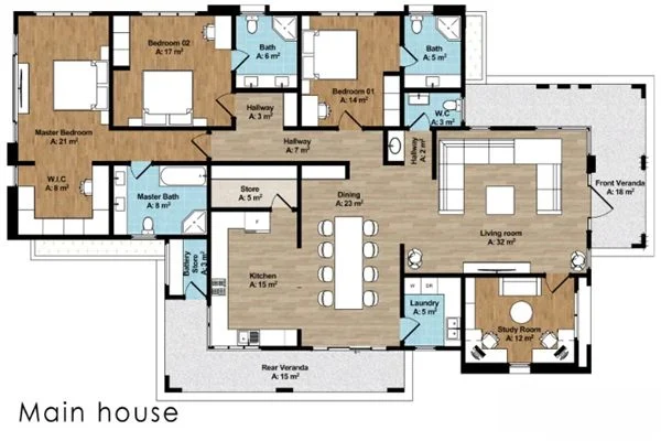 Denah Rumah Minimalis 3 Kamar dengan Mushola Mini