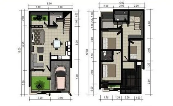 Denah Rumah Minimalis 6x12 yang Multifungsi