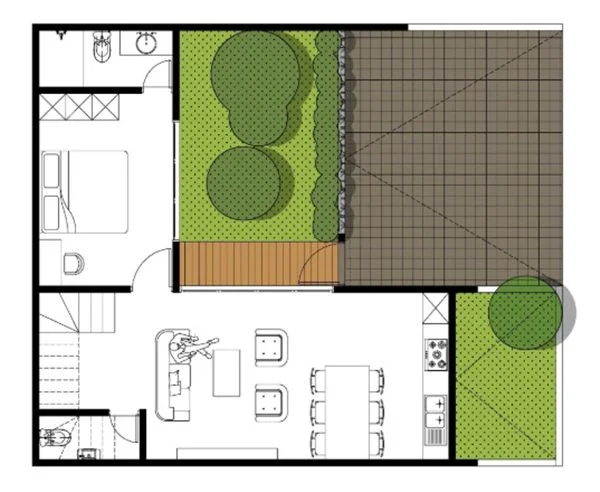 Denah Rumah Minimalis Modern dengan Area Hijau