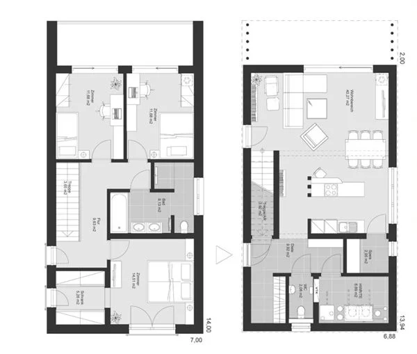 Denah Rumah Minimalis Modern dengan Kamar Tidur di Lantai Atas