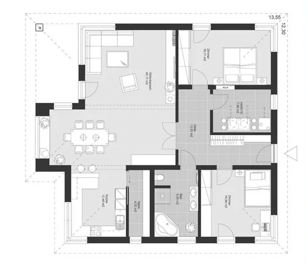 Denah Rumah Minimalis Modern dengan Rooftop