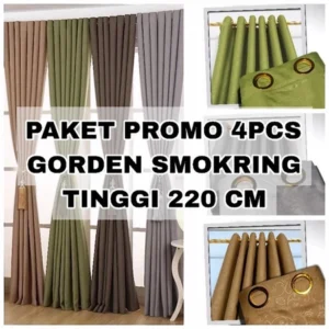 Gorden Smokring Jendela dan Pintu Minimalis 4 PCS Katun Embos Terlaris
