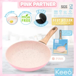 Keeo Wajan Teflon 16 cm Anti Lengket Marble Granit Frypan Pink