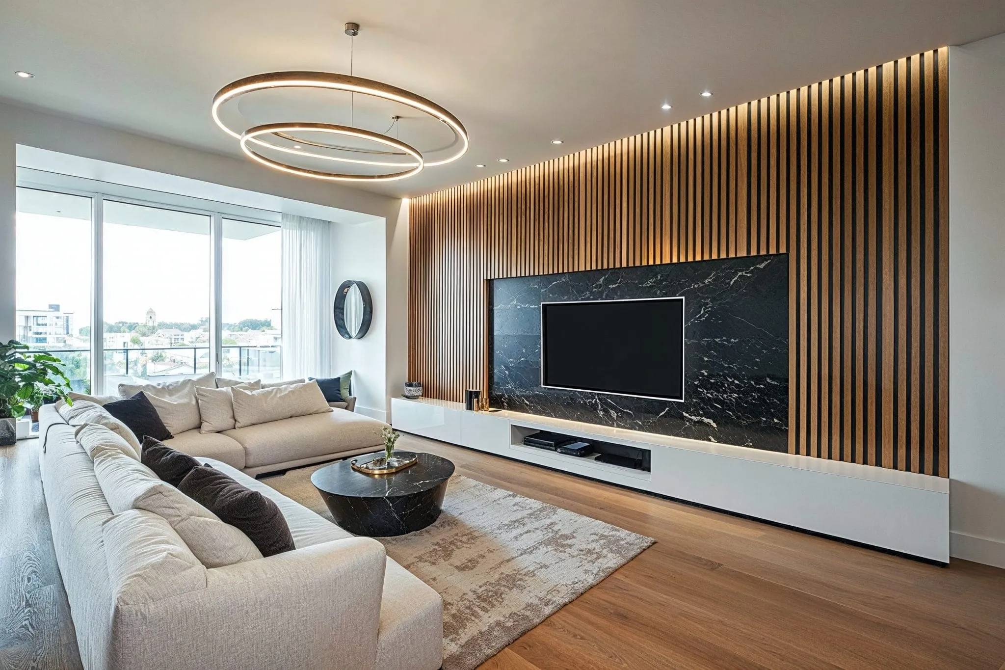 10 Inspirasi Molding Dinding Ruang Tamu yang Bikin Interior Makin Elegan 10 Strip Vertikal