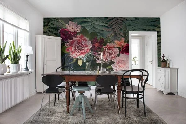 Wallpaper Floral yang Modern ruang makan