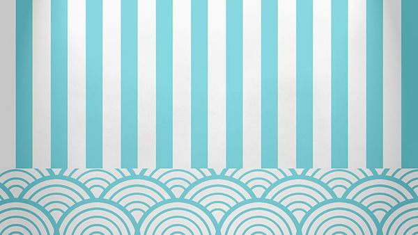 20 Wallpaper Ruang Makan Impian yang Bikin Suasana Makan Makin Nyaman! 2 Warna Putih & Garis Biru yang Simpel Tapi Bikin Adem