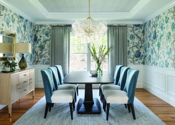 ruang makan wallpaper Modern dan Tosca yang Menyegarkan