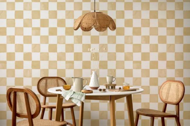 ruang makan wallpaper Motif Kotak-Kotak